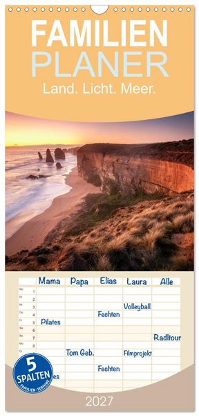 Produktbild: Familienplaner 2027 - Land. Licht. Meer. mit 5 Spalten (Wandkalender, 21 x 45 cm) CALVENDO