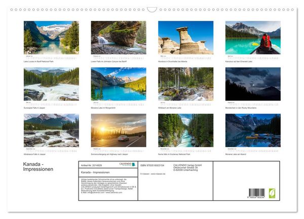 Produktbild: Kanada - Impressionen (Wandkalender 2026 DIN A2 quer), CALVENDO Monatskalender