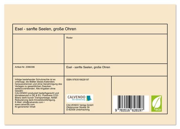 Produktbild: Esel - sanfte Seelen, gro&szlig;e Ohren (Tischkalender 2026 DIN A5 quer), CALVENDO Monatskalender