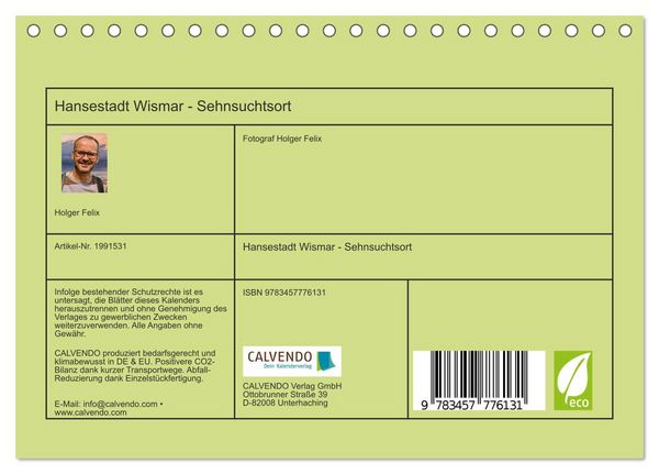 Produktbild: Hansestadt Wismar - Sehnsuchtsort (Tischkalender 2026 DIN A5 quer), CALVENDO Monatskalender
