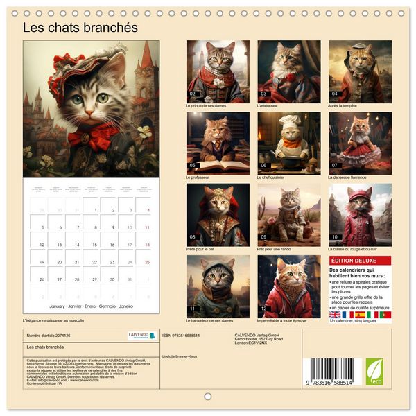 Produktbild: Les chats branch&eacute;s (Calendrier mural carr&eacute; 2026 30x30 cm) Calendrier double avec une page pour vos prises de notes
