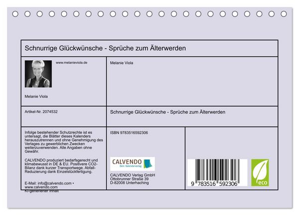 Produktbild: Schnurrige Gl&uuml;ckw&uuml;nsche - Spr&uuml;che zum &Auml;lterwerden (Tischkalender 2026 DIN A5 quer), CALVENDO Monatskalender