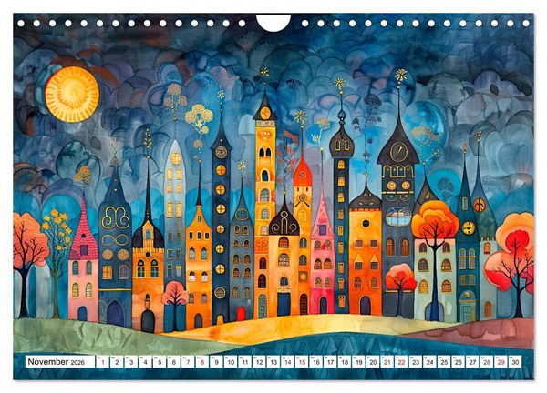 Produktbild: Stadt - Eine farbenfrohe Skyline (Wandkalender 2026 DIN A4 quer), CALVENDO Monatskalender