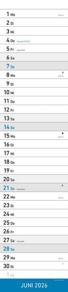 Produktbild: Streifenplaner XL BLAU 2026 - Streifenkalender 15x64 cm - Wandplaner - Küchenkalender - schmales Design - eine Spalte - Langplaner