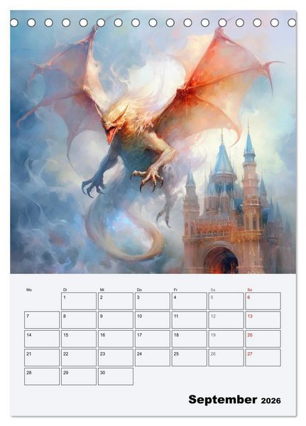 Produktbild: Drachenland. Gef&uuml;rchtete Fabelwesen im Gotik-Stil (Tischkalender 2026 DIN A5 hoch), CALVENDO Monatskalender