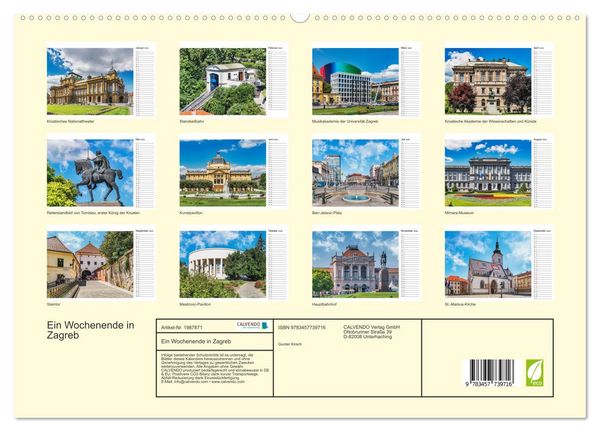 Produktbild: Ein Wochenende in Zagreb (hochwertiger Premium Wandkalender 2026 DIN A2 quer), Kunstdruck in Hochglanz
