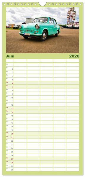 Produktbild: Familienplaner 2026 - Trabi-Kult mit 5 Spalten (Wandkalender, 21 x 45 cm) CALVENDO