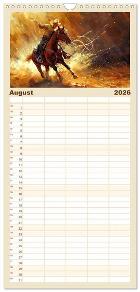 Produktbild: Familienplaner 2026 - Pferde, Staub und Freiheit mit 5 Spalten (Wandkalender, 21 x 45 cm) CALVENDO