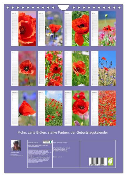 Produktbild: Mohn, zarte Bl&uuml;ten, starke Farben, der Geburtstagskalender (Wandkalender 2026 DIN A4 hoch), CALVENDO Monatskalender