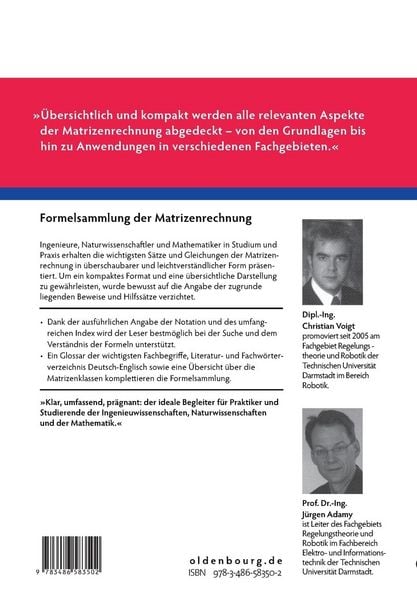 Produktbild: Formelsammlung der Matrizenrechnung