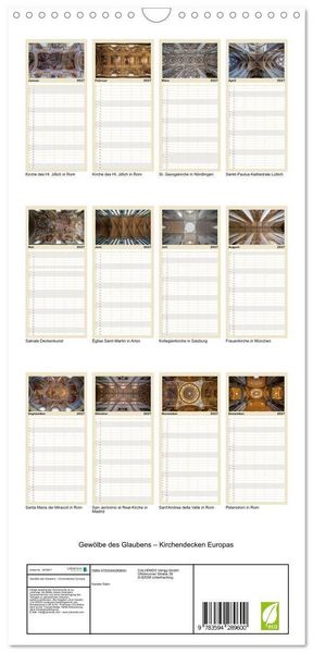 Produktbild: Familienplaner 2027 - Gew&ouml;lbe des Glaubens &ndash; Kirchendecken Europas mit 5 Spalten (Wandkalender, 21 x 45 cm) CALVENDO
