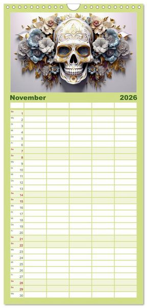 Produktbild: Familienplaner 2026 - Skull Flower - Totenkopf ART mit 5 Spalten (Wandkalender, 21 x 45 cm) CALVENDO