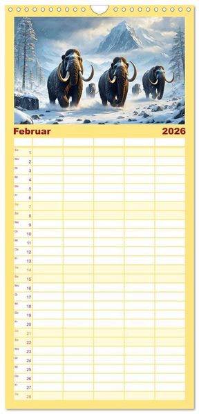 Produktbild: Familienplaner 2026 - Im urzeitlichen Reich des Mammuts mit 5 Spalten (Wandkalender, 21 x 45 cm) CALVENDO