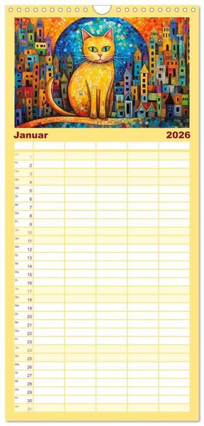 Produktbild: Familienplaner 2026 - Lustige Katzen im Stil der Meister mit 5 Spalten (Wandkalender, 21 x 45 cm) CALVENDO
