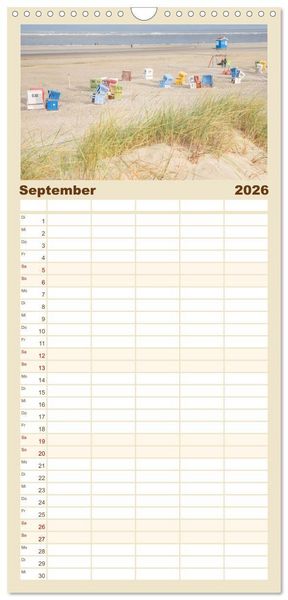 Produktbild: Familienplaner 2026 - Am Strand von Langeoog mit 5 Spalten (Wandkalender, 21 x 45 cm) CALVENDO