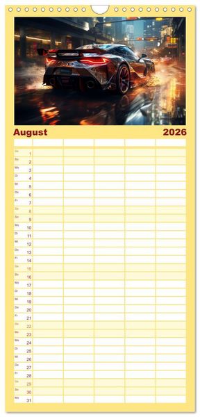 Produktbild: Familienplaner 2026 - Sportwagen Fantasien mit 5 Spalten (Wandkalender, 21 x 45 cm) CALVENDO