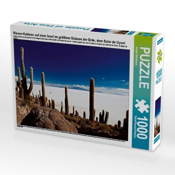CALVENDO Puzzle Riesen-Kakteen auf einer Insel im größtem Salzsee der Erde, dem Salar de Uyuni | 1000 Teile Lege-Größe 64x48cm Foto-Puzzle für