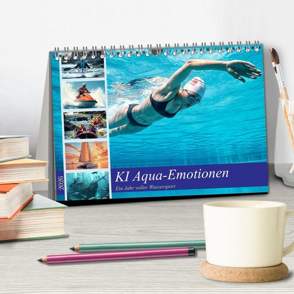 Produktbild: KI Aqua-Emotionen - Ein Jahr voller Wassersport (Tischkalender 2026 DIN A5 quer), CALVENDO Monatskalender