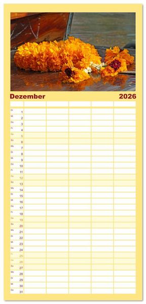Produktbild: Familienplaner 2026 - Asien - Farbenfrohe Blumenketten mit 5 Spalten (Wandkalender, 21 x 45 cm) CALVENDO