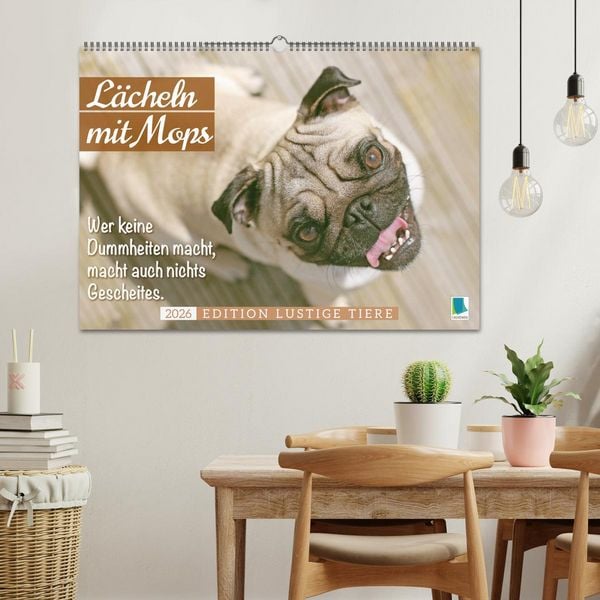 Produktbild: L&auml;cheln mit Mops (Wandkalender 2026 DIN A2 quer), CALVENDO Monatskalender