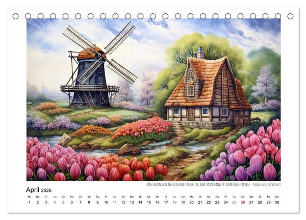 Produktbild: Windm&uuml;hlenzauber (Tischkalender 2026 DIN A5 quer), CALVENDO Monatskalender