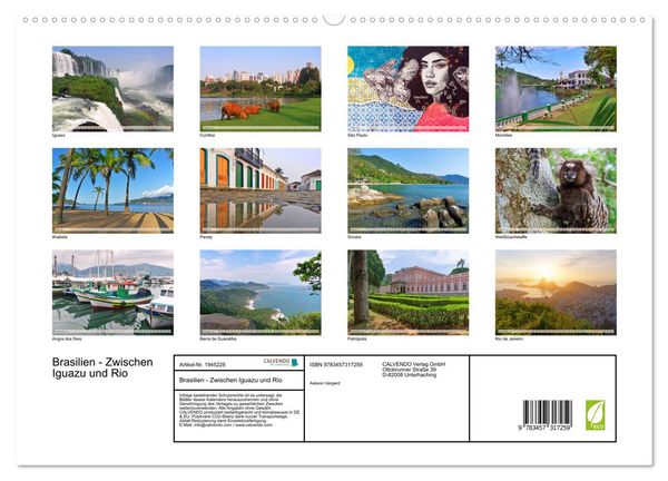 Produktbild: Brasilien - Zwischen Iguazu und Rio (hochwertiger Premium Wandkalender 2026 DIN A2 quer), Kunstdruck in Hochglanz