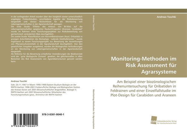 Monitoring-Methoden im Risk Assessment für Agrarsysteme, Taschenbuch von Andreas Toschki, Südwestdeutscher Verlag für Hochschulschriften,