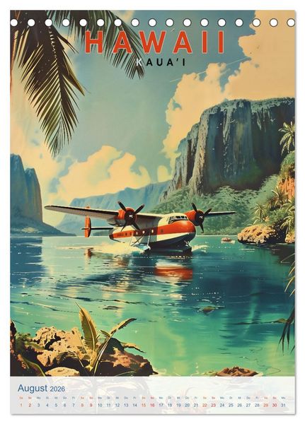Produktbild: Hawaii - Old School Poster Style (Tischkalender 2026 DIN A5 hoch), CALVENDO Monatskalender