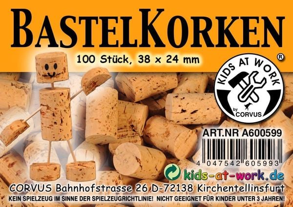 Produktbild: Corvus Kids-at-Work A600599 - Bastel-Korken, Naturkorken, 100 St&uuml;ck, 38x24mm