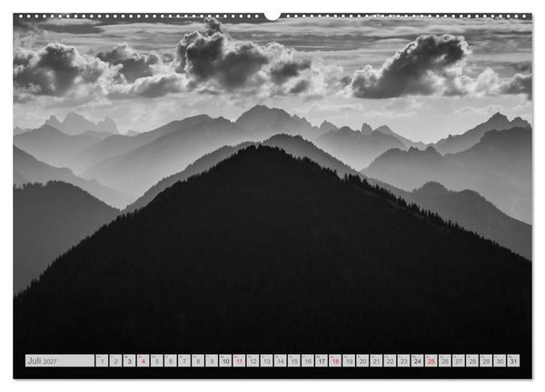 Produktbild: Bergpixels Schwarz-Wei&szlig;e Gebirgstr&auml;ume (hochwertiger Premium Wandkalender 2027 DIN A2 quer), Kunstdruck in Hochglanz
