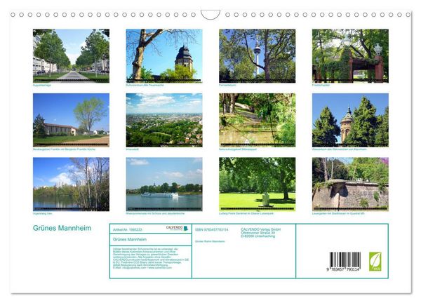 Produktbild: Gr&uuml;nes Mannheim (Wandkalender 2026 DIN A3 quer), CALVENDO Monatskalender