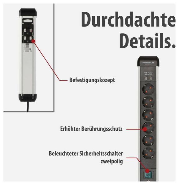 Produktbild: Brennenstuhl 1391030610 Steckdosenleiste mit Schalter Silber, Schwarz Schutzkontakt 1St.