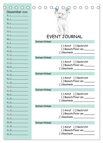 Produktbild: B-DAY PLANER - Aquarell Hunderassen - F&uuml;r Termine, Geschenke, Eventdetails & mehr (Tischkalender 2026 DIN A5 hoch), CALVENDO Monatskalender