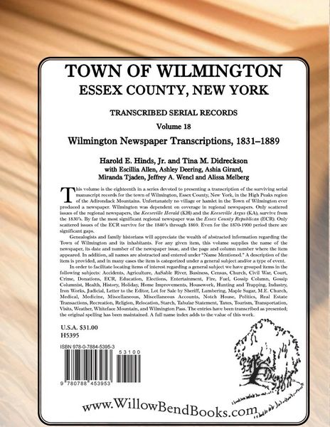 Produktbild: Town of Wilmington, Essex County, New York, Transcribed Serial Records, Volume 18