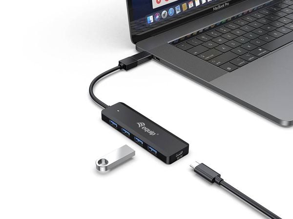 Produktbild: Equip 128959 USB-Hub 5 Port USB-A USB 3.0 5 GBit/s mit USB-C&reg; Stecker Schwarz Hub + USB-C-adapter