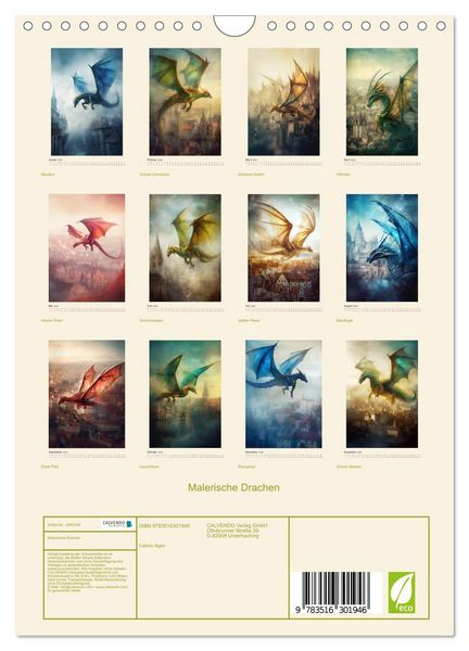 Produktbild: Malerische Drachen (Wandkalender 2026 DIN A4 hoch), CALVENDO Monatskalender