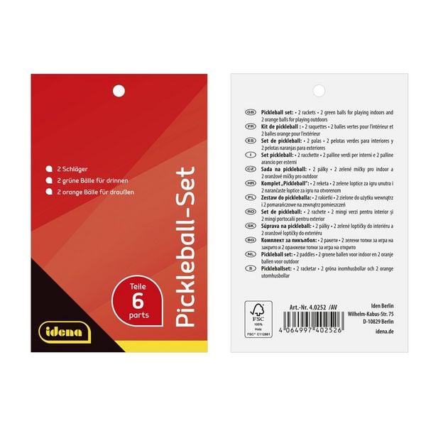 Produktbild: Idena Pickleball Set 2 Schl&auml;ger/4 B&auml;lle 6 Teile
