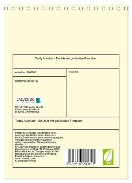 Produktbild: Teddy Abenteur - Ein Jahr mit geh&auml;kelten Freunden (Tischkalender 2026 DIN A5 hoch), CALVENDO Monatskalender