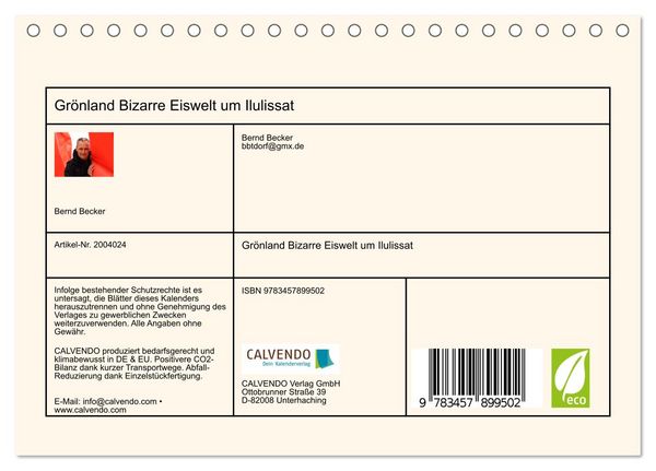 Produktbild: Gr&ouml;nland Bizarre Eiswelt um Ilulissat (Tischkalender 2026 DIN A5 quer), CALVENDO Monatskalender