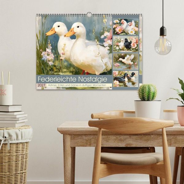 Produktbild: Federleichte Nostalgie. H&uuml;hner, Enten und G&auml;nse in duftigen Momenten (Wandkalender 2027 DIN A3 quer), CALVENDO Monatskalender