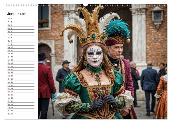 Produktbild: M&auml;rchenhafte Maskerade KI - Karnevalserlebnis in Venedig (Wandkalender 2026 DIN A2 quer), CALVENDO Monatskalender