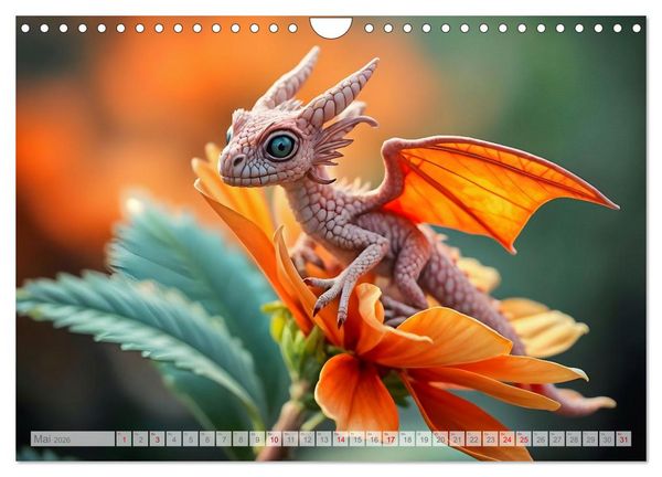 Produktbild: Regenbogenschuppen - Die geheime Welt der magischen Miniatur Drachen (Wandkalender 2026 DIN A4 quer), CALVENDO Monatskalender