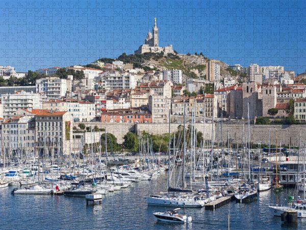 Produktbild: CALVENDO Puzzle Blick auf den Vieux Port und Notre-Dame de la Garde | 1000 Teile Lege-Gr&ouml;&szlig;e 64x48cm Foto-Puzzle f&uuml;r gl&uuml;ckliche Stunden