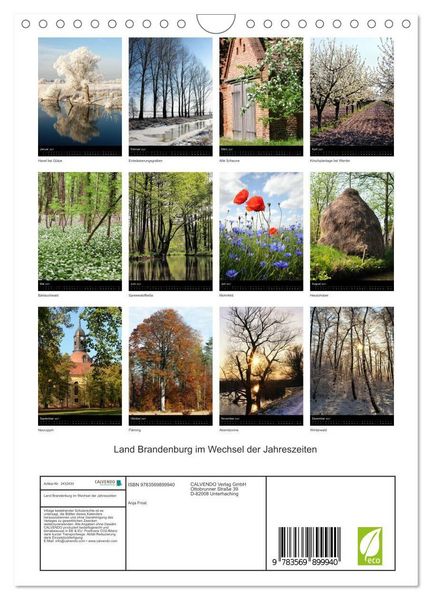 Produktbild: Land Brandenburg im Wechsel der Jahreszeiten (Wandkalender 2027 DIN A4 hoch), CALVENDO Monatskalender