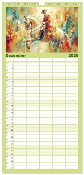 Produktbild: Familienplaner 2026 - Im Glanz der Pferde. Edle Sch&ouml;nheiten in moderner &Ouml;loptik mit 5 Spalten (Wandkalender, 21 x 45 cm) CALVENDO