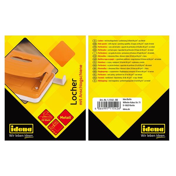 Produktbild: Idena Locher Metall bis 20 Blatt orange Kartonetui