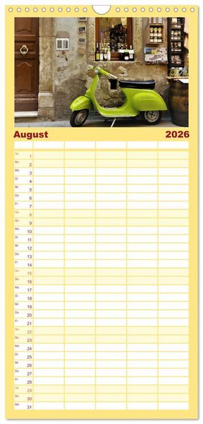 Produktbild: Familienplaner 2026 - Vespa Liebe mit 5 Spalten (Wandkalender, 21 x 45 cm) CALVENDO