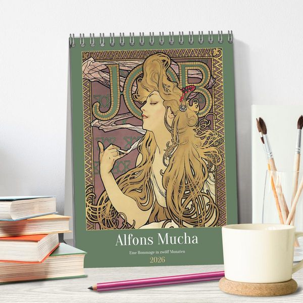 Produktbild: Alfons Mucha - Eine Hommage in zw&ouml;lf Monaten (Tischkalender 2026 DIN A5 hoch), CALVENDO Monatskalender