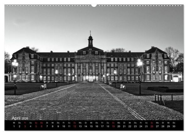 Produktbild: M&uuml;nster in schwarz-wei&szlig; gesehen (Wandkalender 2026 DIN A2 quer), CALVENDO Monatskalender