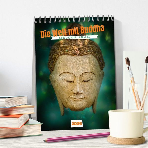 Produktbild: Die Welt mit Buddha (Tischkalender 2026 DIN A5 hoch), CALVENDO Monatskalender